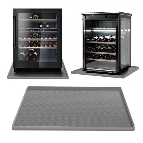 Mini Fridge Silicone Mat with Raised Edges 19.7x19.7x0.4 Silicone Mat for Mini Fridge Non-Slip Drip Pan Appliance Protector for Refrigerators Washers Dryers Wine Cabinet Carpets Fridge Mats (Gray)