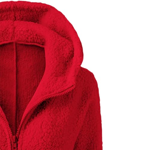 Damen-Fleece-Jacke, durchgehender Reißverschluss, warm, mit Reißverschluss, für Damen, einfarbig, lange Ärmel, grobe Strickjacke, weich, bequem, Thermo-Winterjacken mit Taschen, lässiger, übergroßer