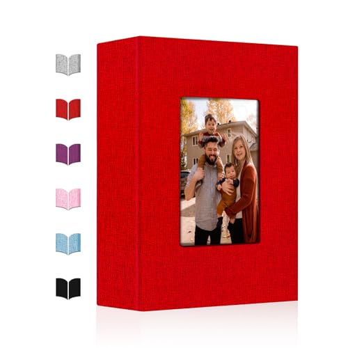 Image of Small Photo Album 4x6,Linen Cover Slide-in Mini Photo Album Book Can Holds 100 4x6 Photos with 50 Black Sheets for Baby Family Pictures Artwork or Postcards Storage (Red)