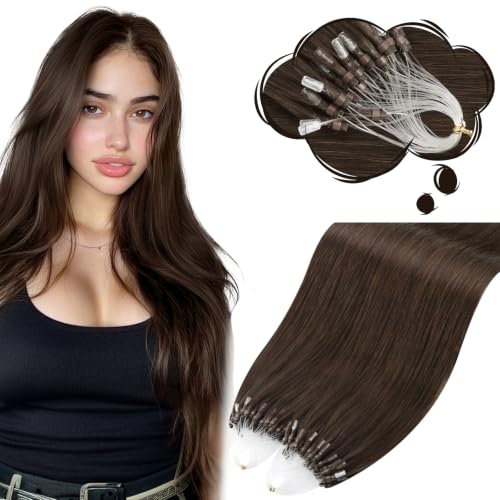 Image of Moresoo Micro Link Hair Extensions Human Hair, Medium Brown, 24 Inch