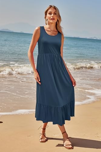 Image of STYLEWORD Womens Summer Casual Short Sleeve Flowy Midi Beach Dress