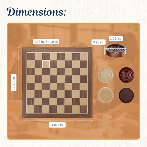 Old School Wooden Checkers Set clásico de madera 12 pulgadas miniatura 2