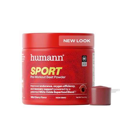 Humann SuperBeets Sport Endurance Pre Workout Powder, Nitric Oxide Supplement, NSF Certified, Stimulant & Caffeine Free, Made with Beet Root, Wild Cherry, 20 Servings