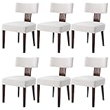 Modern Dining Chairs Set of 6, Comfy Upholstered Side Chairs with Wood Legs, Velvet Fabric Dining Chairs with Curved Wingback for Living Room Bedroom, Cream