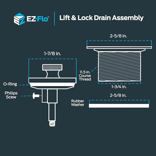 Image of EZ-FLO Lift-n-Turn Bath Drain Assembly Kit, 1-1 /2 in. x 11.5 Coarse Thread, 2-7 /8 in. OD Flange, 5 /16 in. Tapped Zinc Body, Chrome Plated, 35233