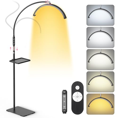 LIONVISON Half Moon Lash Light: 6500K LED Lamp Ring Light with Tray - 360° Flexible Gooseneck Durable Metal Stand - Salon Use for Lash Artists Eyelash Extensions (18In Black)