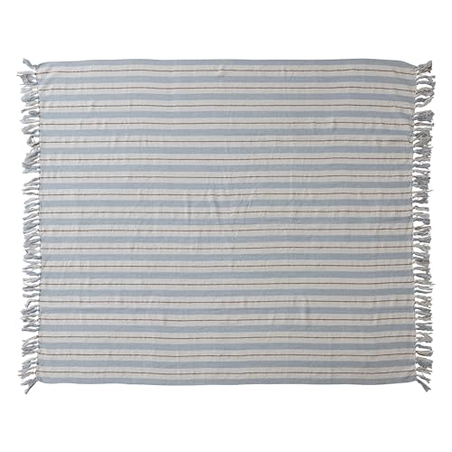 Creative Co-Op Woven Cotton Blend Striped Throw with Fringe, Multicolor