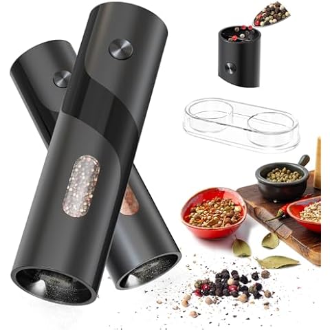 CIRCLE JOY Electric Salt and Pepper Grinder Set Top-Refill Automatic Salt and Pepper Mill Grinder, Battery Operated Adjustable Coarseness, Easy Filling Upgraded Larger Capacity with Led Light Cover