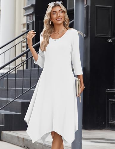 Image of Zeagoo Midi Dresses Women 2026 Dress 3 /4 Sleeve Casual Dresses with Pockets A Line Summer Beach Sundress