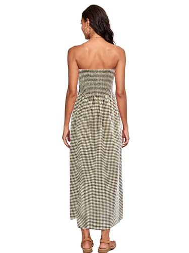 Image of Capuffy Women Strapless Boho Maxi Dress Sleeveless Tube A Line Summer Sundress with Pockets Flowy Swing Beach Dress 33