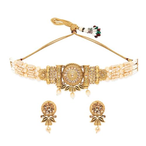 Rubans Gold Pendant, White Pearls, and Beaded Chain Choker Set For Women (B0D6RT8LXP) Amazon Price History, Amazon Price Tracker