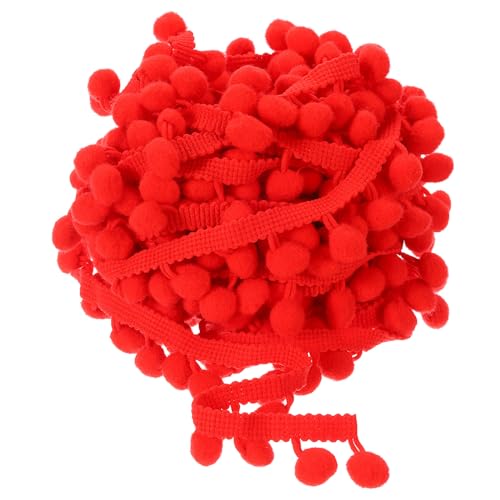 uxcell 10 Yards Pom Pom Ball Fringe Trim, Ribbon Sewing Accessory DIY Crafts for Home Curtain Clothes Pillow Decoration (12mm, Red)