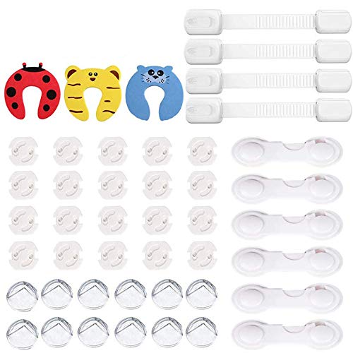 Kits Sécurité de Bébé (Paquet de 45), DazSpirit 12 x Protections d'angles, 10 x Verrous d'armoire de Sécurité pour Bébé, 20 x Cache Prises, 3 x Anti Pincement Protège Doigt Sécurité