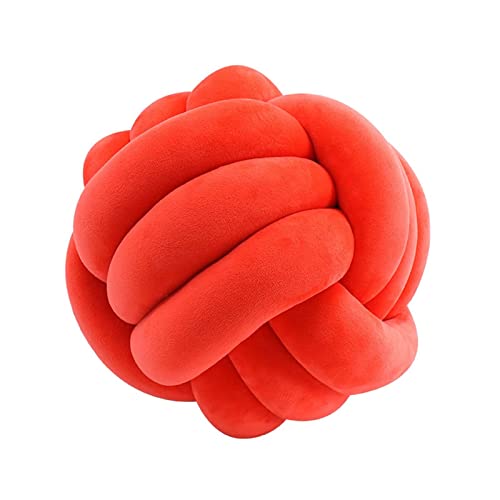 Edumov Cojín de nudos, cojín de nudos, cojín tejido a mano, cojín de peluche, escandinavo, cojín decorativo nudo, cojín anudado para sofá, cama, habitación, rojo cálido, 27 cm