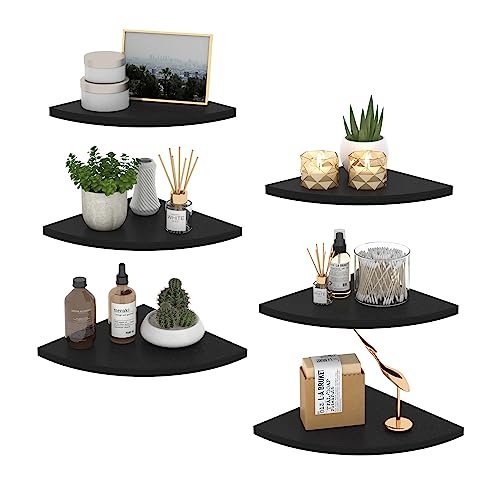 HORLIMER Floating Corner Shelf Wall Mount, Set of 6 Rustic Wood Corner Wall Shelves for Bedroom, Living Room...