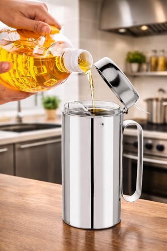 Image of ATROCK Stainless Steel Oil Dispenser 1 Litre | Nozzle Oil Bottle 1000Ml Leak Proof Pour Spout, Olive Oil Bottle for Kitchen, Cooking, Vinegar, Eco-Friendly & Durable Oil Container (Pack of 1)