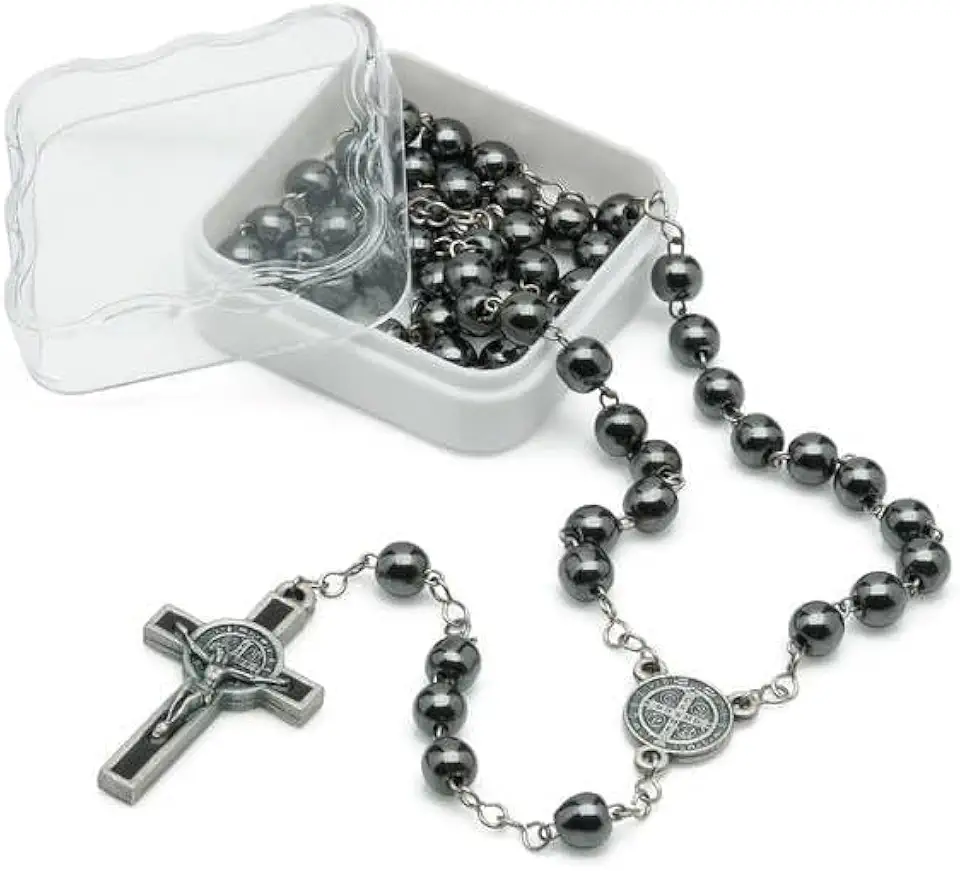 Terço Hematita 6mm Inox São Bento