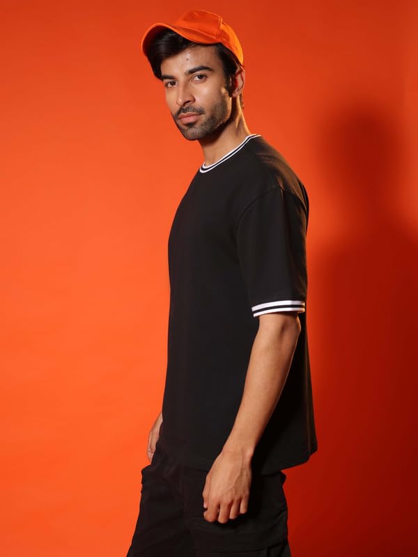 Image of SUBTRACT Round Neck Oversized T Shirt for Men | 100% Organic Cotton Oversized Tshirt | Contrast Rib Details & Comfort Fit