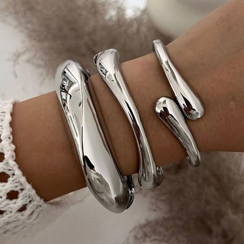3PCS Chunky Gold Bangle Bracelets for Women Stackable Bangle Bracelets Set by bike8 - Used condition - Image 3