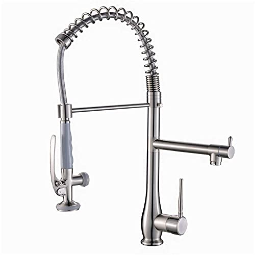 Grifo de Cocina Mezclador Doble para Fregadero con Ducha de Arrastre Flexible Multifunción