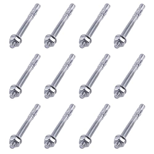 Ancrages en forme de cale pour béton de 1/27" x 11,4" robustes en acier plaqué zinc, Lot de 12