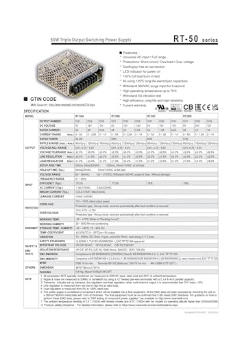 Alimentation à découpage triphasée 50W avec sorties multiples RT-50A et RT-50B - 3