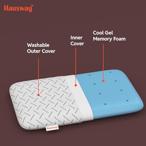 Image of Memory Foam Pillow Set of 1 for Neck & Back Pain Relief | 3-Inch Thin Cooling Gel Cervical Pillow with Washable Cover | Soft & Supportive Sleep Cushion for Side & Back Sleepers