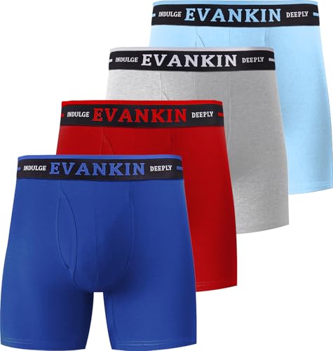 Evankin Mens Boxer Brief Long Leg Soft Comfortable Cotton Underwear with Fly Pouch Breathable Seamless Shorts Multipack