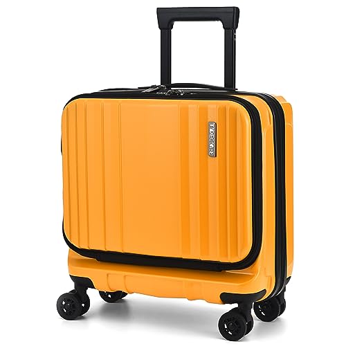 Image of Kaleenie 16 inch Carry on Luggage with 2 Laptop Compartments, ABS+PC Suitcase with Dual Control TSA Lock, YKK Zipper, Silent Wheels, for Business Travel, Orange