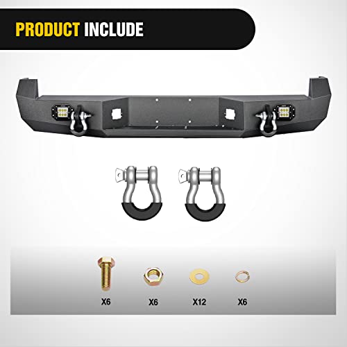 Image of Nilight Rear Step Bumper for 2005 2006 2007 2008 2009 2010 2011 2012 2013 2014 2015 Toyota Tacoma Full Width Pickup Truck Textured Black Solid Steel Off-Road 18W Lights D-Rings