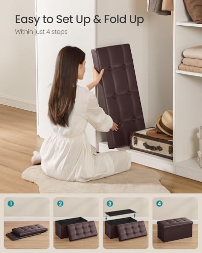 Image of SONGMICS MAZIE Collection - 30 Inches Folding Storage Ottoman Bench, Ottoman with Storage, Foot Rest Stool, Load 660 lb, for Living Room, Synthetic Leather, Brown ULSF40Z
