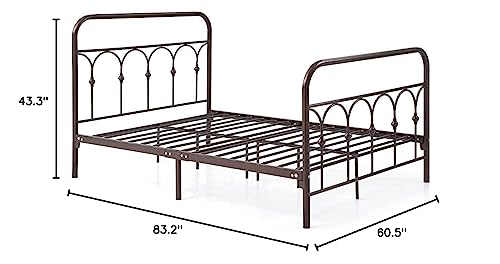 Hodedah Complete Metal Bed With Headboard, High Footboard, Slats And Rails, Queen Size, Bronze #TOP4