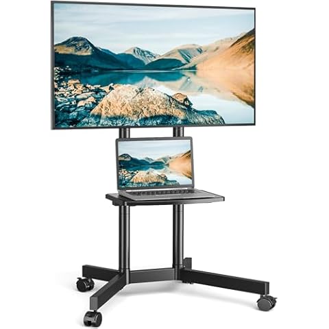 YOMT Mobile TV Stand for 32-75 inch TVs - Height Adjustable Rolling TV Stand, 88lbs Capacity, 2-inch Caster Wheels Portable TV Stand with Removable Storage Shelf Cover