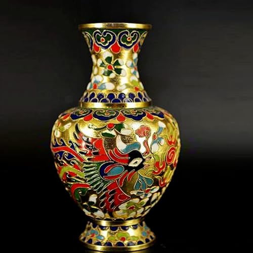 YTDJJWLS Jarrón de cobre antiguo chino Cloisonne esmaltado dragón fénix 15 cm