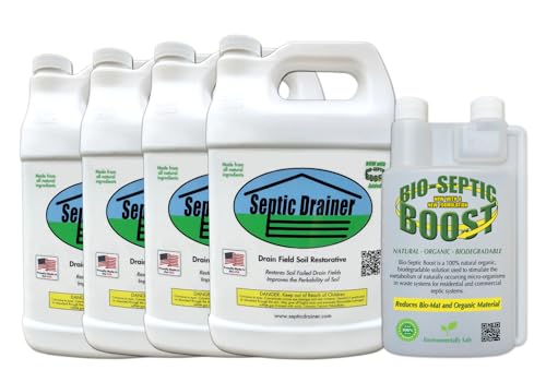 Septic Drainer Repair Kit - New Formula - 4 Gallons of Septic Drainer Field Treatment Plus 1 Quart of Bio-Septic Boost | Repair Your Drain Field |