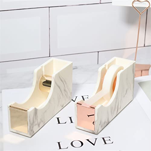 Multibey Desktop Tape Dispenser Gold Rose Gold Metal Core Marble White Texture Office Supplies 1" (Rose Gold) #TOP1