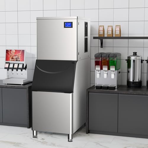 Image of Commercial Ice Maker Machine 576 Lbs /24H with 400LBS Large Storage Bin Ice Ready in Air Cooled Clear Cube Ice for Bar Business Cafe ETL NSF(576 Lb /)