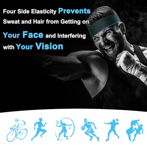 HAGOT 3/6 Pack Men's Headband, Quick-drying Sweatband and Sports Headband, Absorption Breathable Band Sweat for Running, Cycling, Basketball, Tennis, Fitness Workout - Image 7