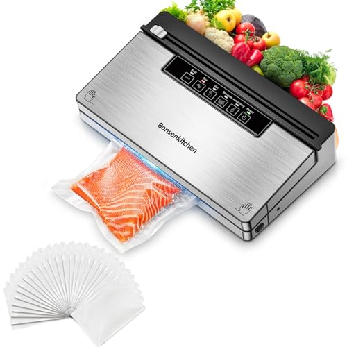 Bonsenkitchen Vacuum Sealer for Food, Stainless Steel, 0.2-inch Wider Seal