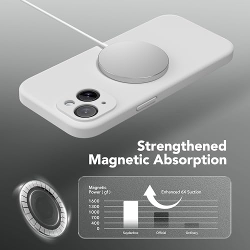 Image of Magnetic for iPhone 14 Case, Compatible with MagSafe, [Full Camera Protection][Screen Protector] Silicone Shockproof Protective Phone Case for iPhone 14 6.1 inch, White