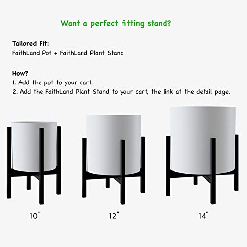 Faithland Plant Pot 12 Inch - Perfectly Fits Mid-Century Modern Plant Stand - Drainage Plug And Drainage Mesh Screen - Matte White #TOP4