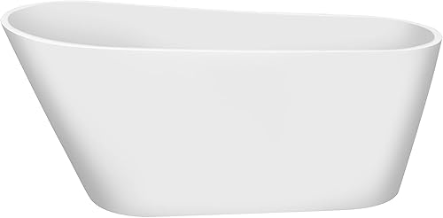 OMGO - Bañera independiente de acrílico de 55 pulgadas con función antideslizante inferior, bañera de remojo contemporánea con desbordamiento