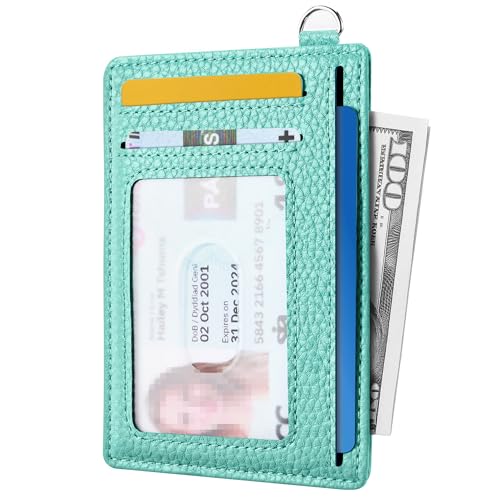Image of Mayski Slim Wallet, Credit Card Holder for Women, Minimalist Front Pocket RFID Blocking Card Cases, Small Wallet Women Men(Litchi Ocean Green)