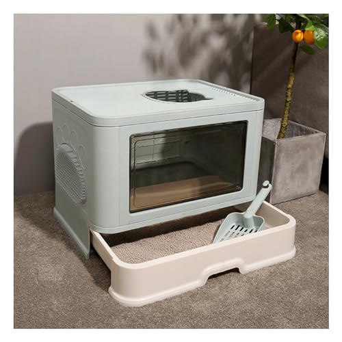 Wallfire 猫 トイレ 猫用トイレ本体 上から猫トイレ 大容量 大型 砂の飛び散り防止 掃除簡単 脱臭抗菌 飛び散らない スコップ付き 大型サイズ(ライトグリーン)