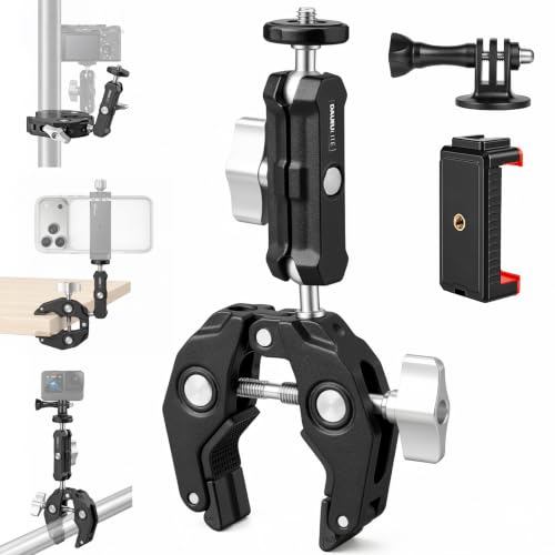 DAUEULITE Super Clamp Camera Clamp Mount Monitor 360Ballhead Magic Arm Double Ball Head Adapter with 1/4-20 & 3/8-16 Thread for Canon Nikon DSLR Camera/Gopro/LED Light Ronin-M/Ronin MX/FreeflyMOVI
