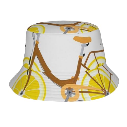 Chapeau cloche réversible avec vue sur le coucher de soleil sur la plage pour homme et femme, chapeau de soleil réversible pour golf, randonnée, plein air, Vélo avec roue citron, taille unique-XL