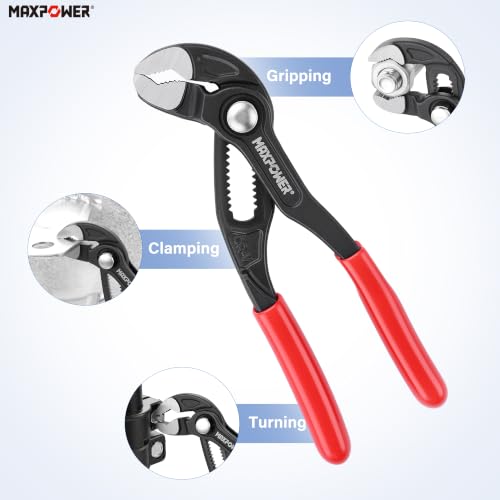 Image of MAXPOWER 5-Inch Tongue-and-Groove Pliers, 0.98 inch Jaw Opens V Jaw Mini Pliers | Quick Release Push Button Adjustable Pliers, Serrated Teeth, Comfortable Grips