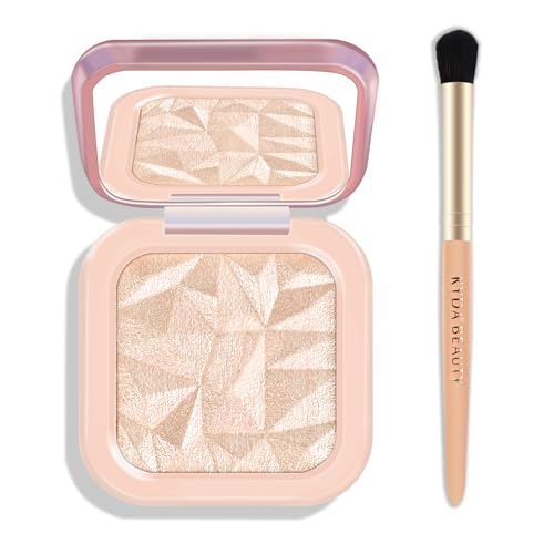 Highlighter Makeup Palette, High Glossy Face Illuminator Palette, Pearl Shimmer Smooth Baked Powder with Natural Glow Finish, Facial Glitter Lasting Sparkling Luminizers Highlighter-SUN GLOW