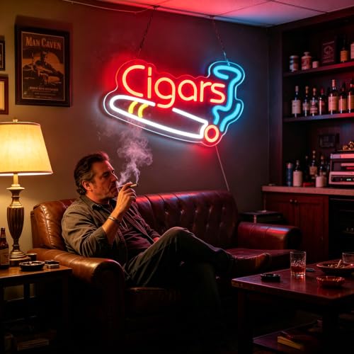 Image of Cigar Neon Sign for Smoke Shop Bar Cigar Lounge Decor,Man Cave Light,Handmade Led Art Decor,Dimmable Neon Lights for Pub,Party or Retail Business.