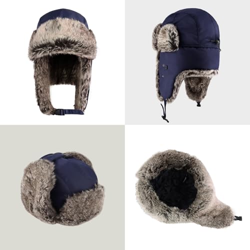 Image of Waterproof Winter Trapper Ushanka Hat Ear Flap Chin Strap, Russian Style